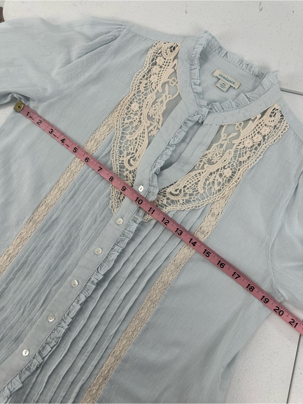Sundance Cecilia Lace Pintuck Ruffle Blouse Prairie Cottage Romantic Heirloom PS - Picture 5 of 12